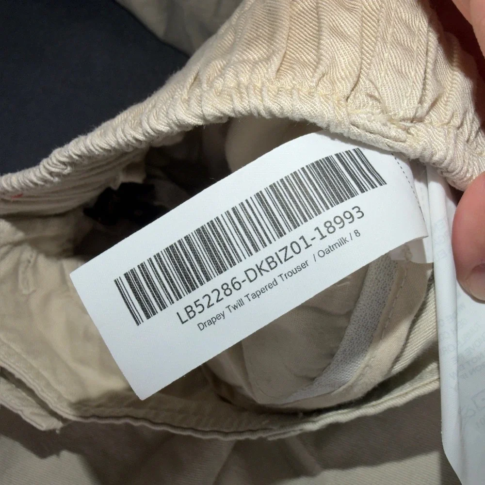 Quince Drapey Twill Tapered Trouser Oatmilk Beige Tencel Linen Pants Women 8